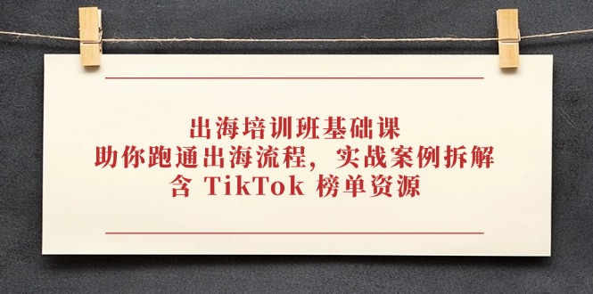 （14555期）出海培训班基础课，助你跑通出海流程，实战案例拆解，含 TikTok 榜单资源-狐蜂资源网