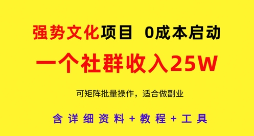 强势文化项目，一个社群收入25个W，0成本启动，可矩阵批量操作，原创详细实操教程-狐蜂资源网