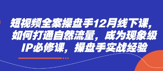 短视频全案操盘手12月线下课，如何打通自然流量，成为现象级IP必修课，操盘手实战经验-狐蜂资源网