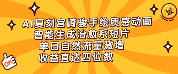 AI复刻宫崎骏手绘质感动画，智能生成治愈系短片，单日自然流量激增，收益直达四位数-狐蜂资源网