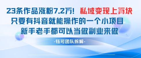 抖音私域项目23条作品涨粉7.2W，私域变现1W-狐蜂资源网