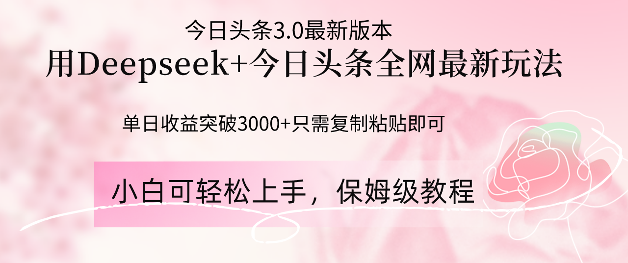 （14452期）Deepseek结合今日头条全网最新玩法，单日收益突破3000+，只需要简单的…-狐蜂资源网