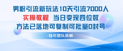 男粉引流新玩法10天引流7000人当日变现四位数可复制可批量0封号-狐蜂资源网