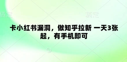 卡小红书漏洞，做知乎拉新 一天3张起，有手机即可-狐蜂资源网