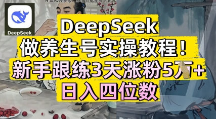 DeepSeek做养生号实操教程，新手跟练3天涨粉5W+，日入三位数-狐蜂资源网