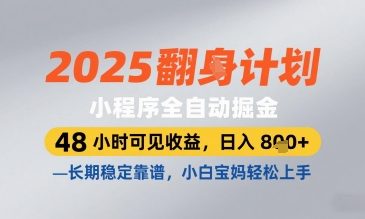2025小程序全自动掘金，48 小时可见收益，日入8张，长期稳定靠谱，小白宝妈轻松上手【揭秘】-狐蜂资源网